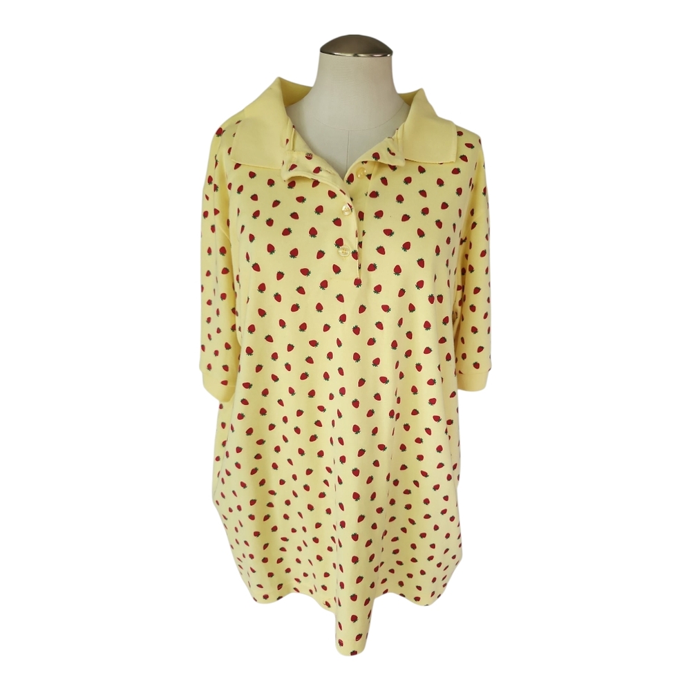 Roaman's Yellow and Red Polka Dot Short Sleeve Top